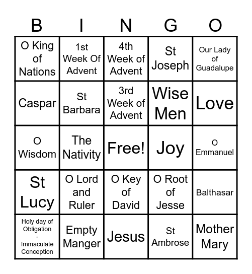 Advent Bingo Card