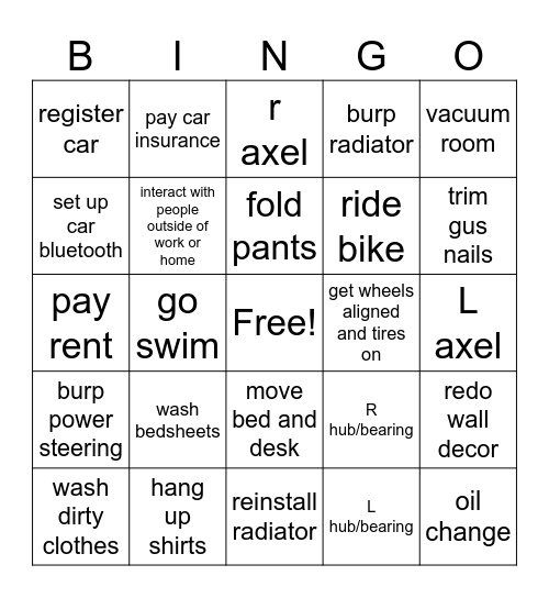 12.2 through 12.6 Bingo Card