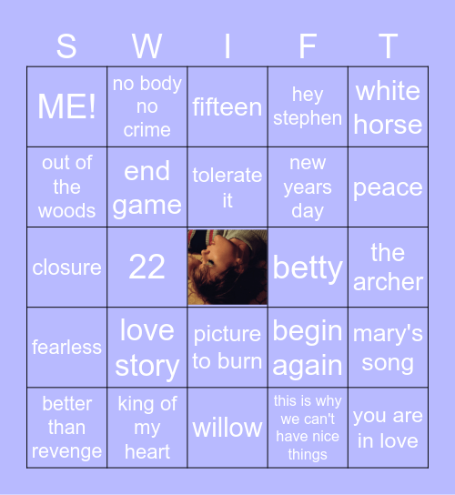 taylor swift songs! Bingo Card