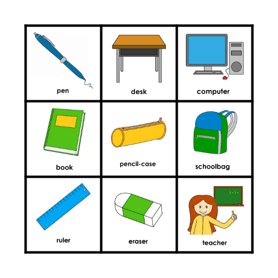 School Supplies Bingo Card