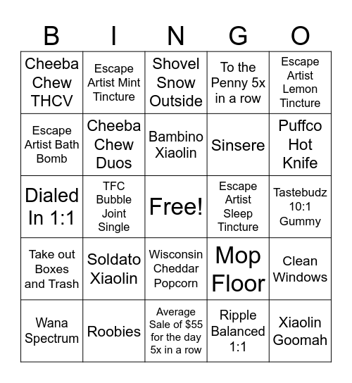 Budtender Bingo Card