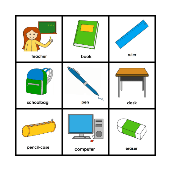 School Supplies Bingo Card