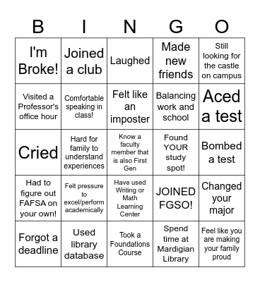 UM Dearborn First Gen! Bingo Card