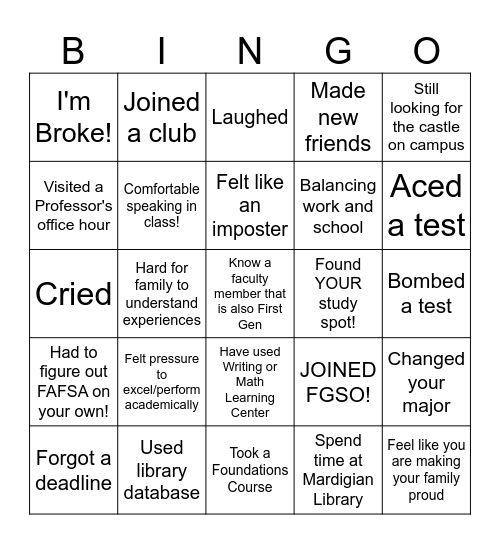 UM Dearborn First Gen! Bingo Card