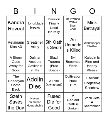 Wind and Truth Bingo Card