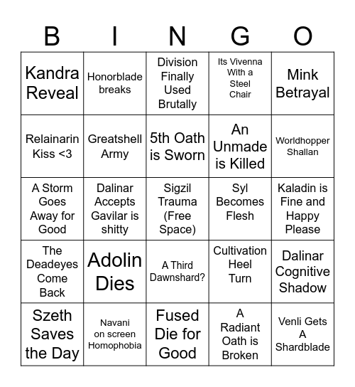 Wind and Truth Bingo Card