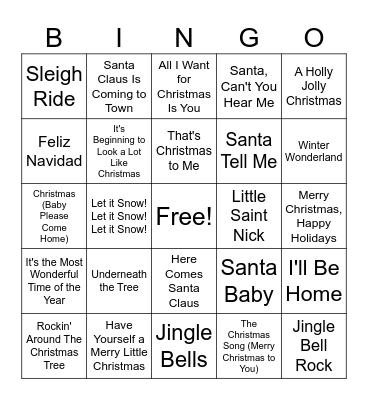 Holiday Music Bingo Card