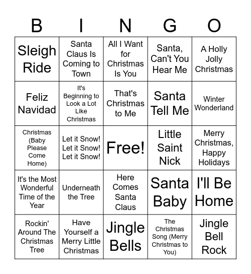 Holiday Music Bingo Card