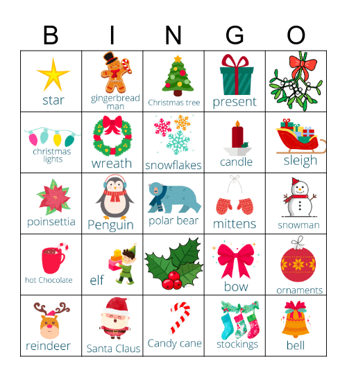 Christmas Vocabulary Bingo Card