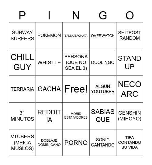 Untitled Bingo Card