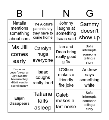 Christmas Party Bingo Card