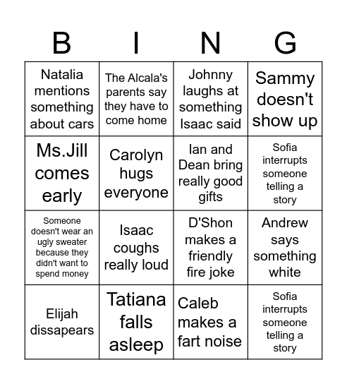 Christmas Party Bingo Card