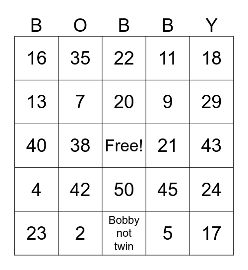 Bobby Bingo Card
