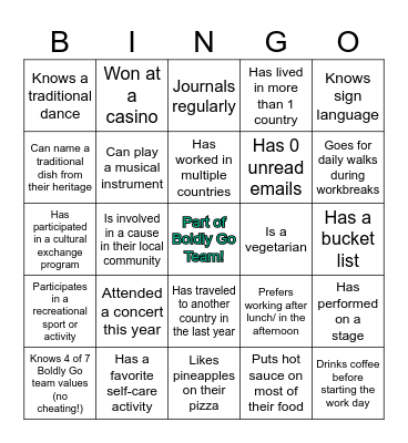 Boldly Go Culture Bingo Card
