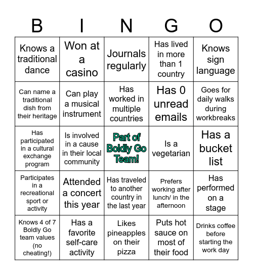 Boldly Go Culture Bingo Card