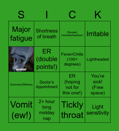 You’re sick! Bingo Card