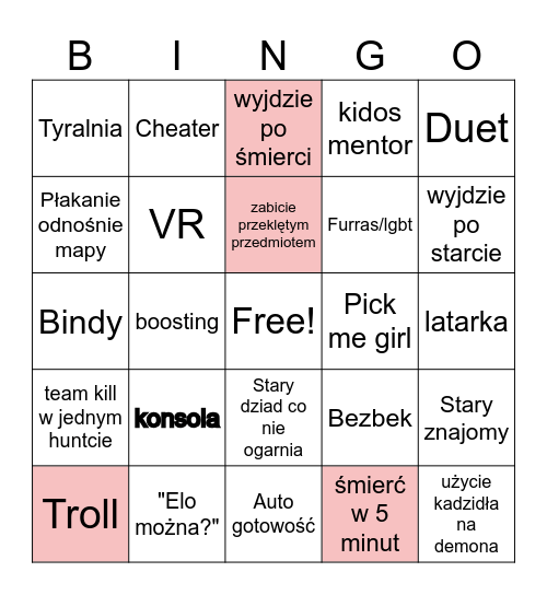 Bingo zjebania phasmophobii Bingo Card