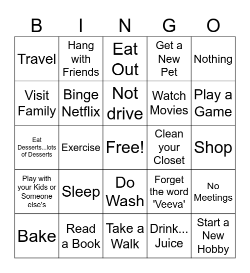 FEDIT "Things to do on Break" Bingo Card