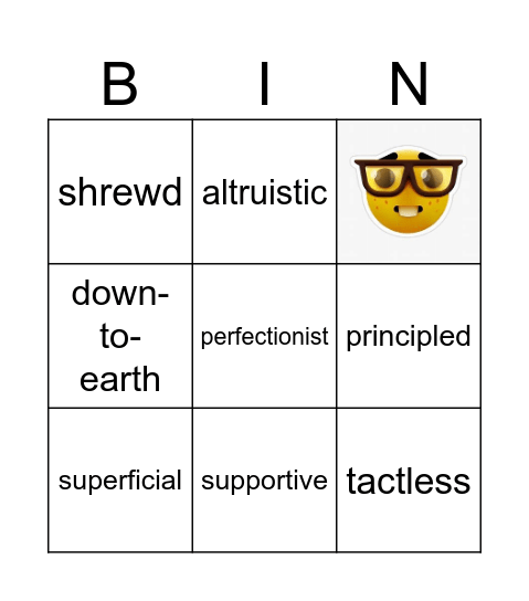 Personality traits - Group 1 Bingo Card