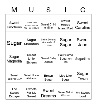 Sugar is Sweet Bingo Card