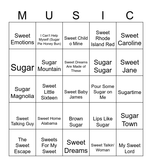 Sugar is Sweet Bingo Card