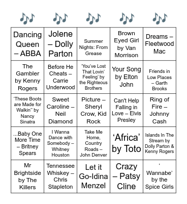 MOST REQUESTED KARAOKE SONGS Bingo Card