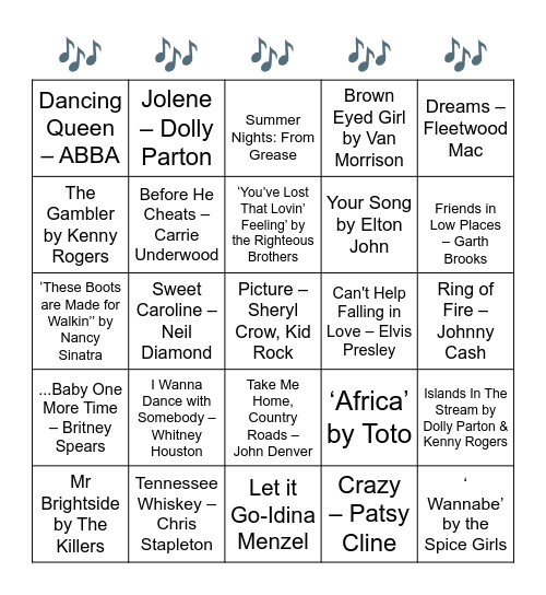 MOST REQUESTED KARAOKE SONGS Bingo Card