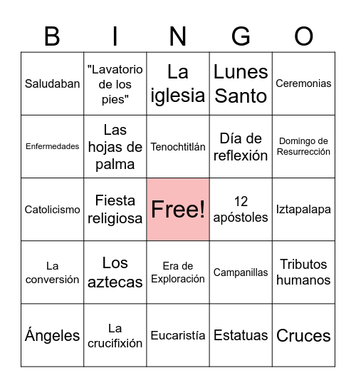 La Semana Santa Bingo Card