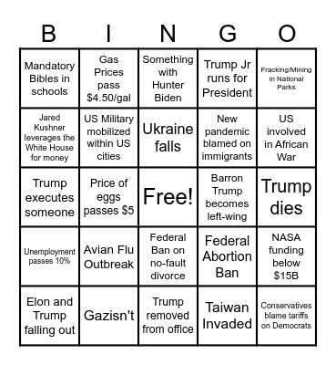 2025 - 2028 Bingo Card