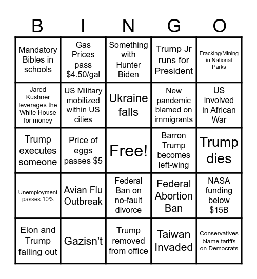 2025 - 2028 Bingo Card