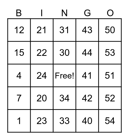 Christmas Bingo Card