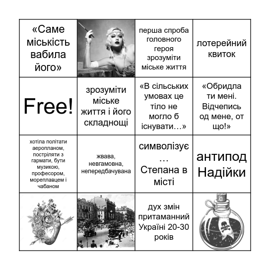 Характеристика Зоськи Bingo Card