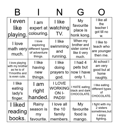 Purvi's Bingo Card