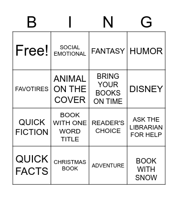 LIBRARY KINDERGARTEN Bingo Card