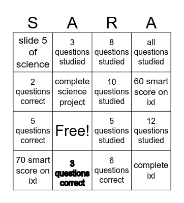 homework Bingo Card