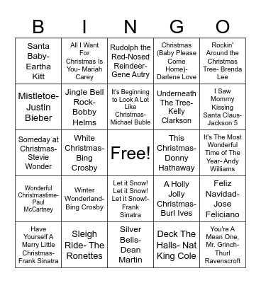 Christmas Song Bingo Card