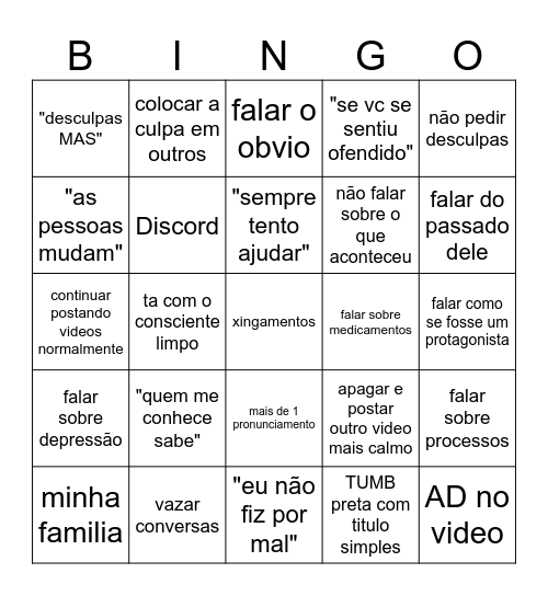 bingo de exposed de influencers Bingo Card