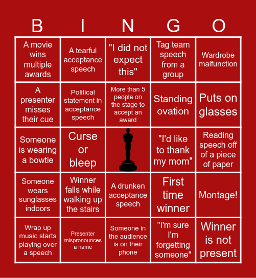 Oscars Bingo Card