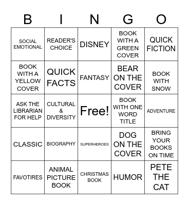 LIBRARY KINDERGARTEN Bingo Card