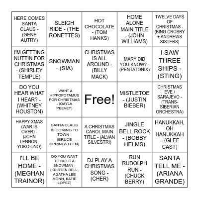 CS Christmas Music Bingo Card