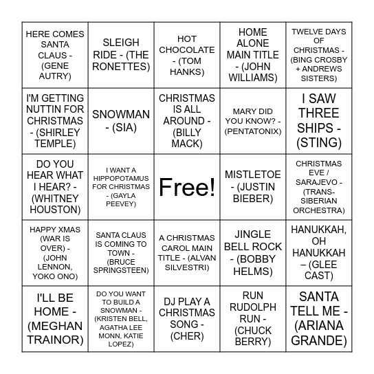 CS Christmas Music Bingo Card
