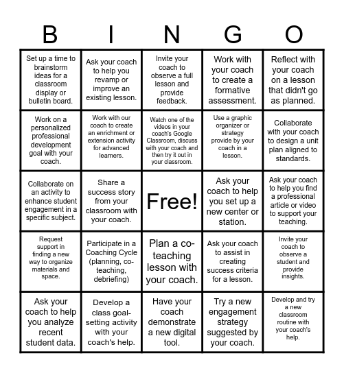 New Year's Coaching Bingo Challenge Bingo Card