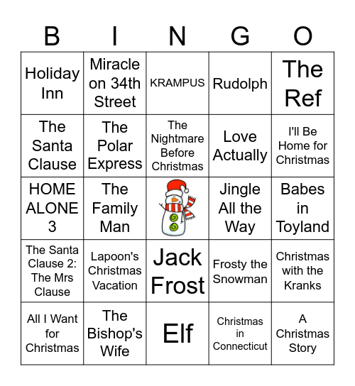 Holiday Movies Bingo Card