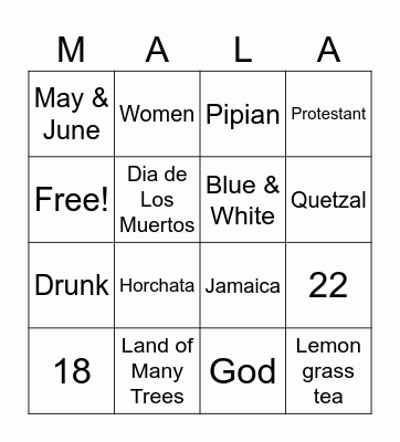 GUATE Bingo Card