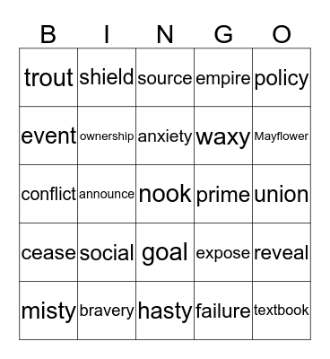 Vocabulary Bingo Card