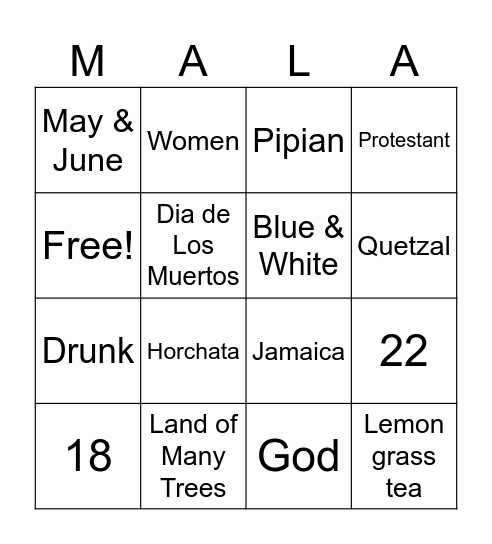 GUATE Bingo Card