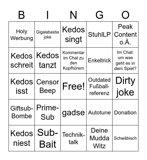 KedosLive Bingo Card