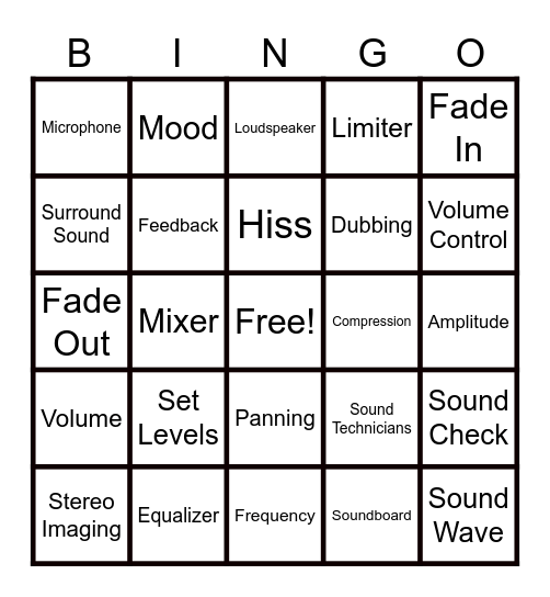 Technical Theatre Bingo Card