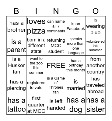 Find someone who... Bingo Card