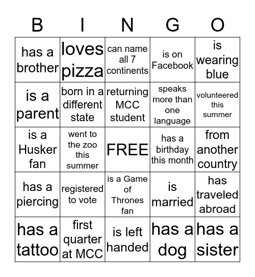 Find someone who... Bingo Card